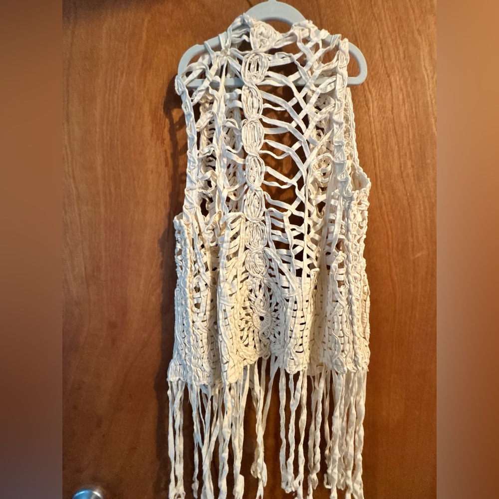 Cato Cream Crochet Vest with Fringe